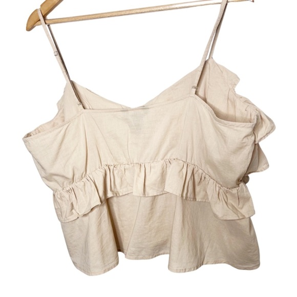 Express Tan Ruffle Chest Spaghetti Strap Feminine Crop Top Tank - Picture 9 of 15